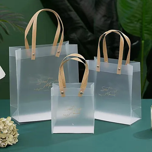 Miniatura 5 de ZSMSTW 5 bolsas de regalo de PVC transparente con asas, bolsas de plástico reutilizables para regalos de boda, fiesta de cumpleaños, bolsas de Matcha