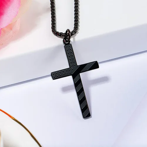 Miniatura 6 de Wolentty Collar con cruz de bandera estadounidense de acero inoxidable grabado religioso filipenses 413 joyería con colgante para hombre color negro