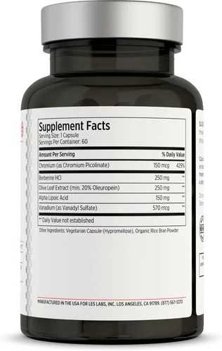 Miniatura 3 de LES Labs Insulin Health Metabolic Health and Support, metabolismo de lípidos y carbohidratos Berberina, cromo, hoja de olivo, ácido alfa lipoico