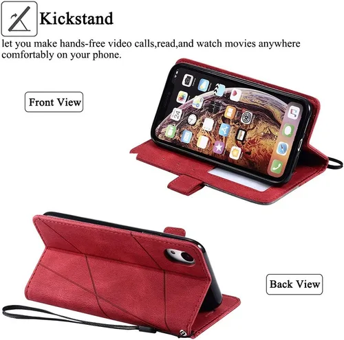 Miniatura 4 de Funda compatible con iPhone XR y protector de pantalla de vidrio templado, funda de cuero con tapa para tarjeta de crédito, fundas para teléfono
