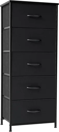 Crestlive Products Torre de almacenamiento vertical para vestidor - Estructura resistente de acero, parte superior de madera, cajones de tela Negro