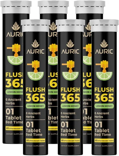 Miniatura 8 de Auric Flush 365 Tabletas efervescentes Fórmula de apoyo para el bienestar a base de plantas Sabor miel limón 20 tabletas