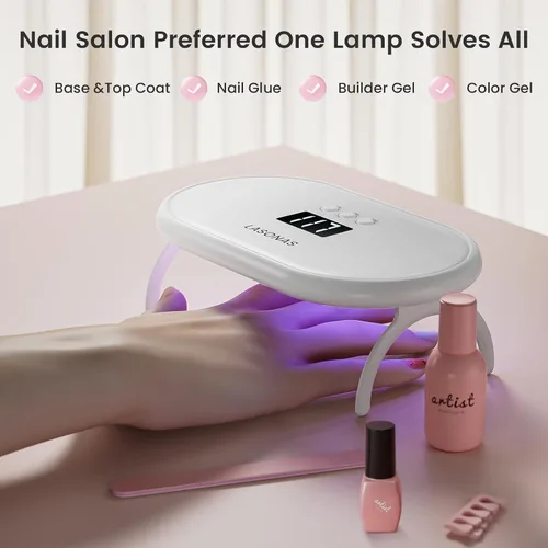 Miniatura 2 de LASONAS Lámpara de uñas LED UV para esmalte de gel de 24 W, luz UV, 3 ajustes de temporizador, secado rápido, mini lámpara de curado portátil