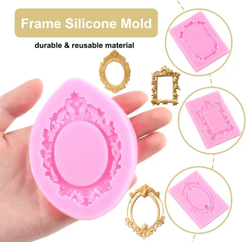 Miniatura 4 de ZiXiang Marcos de Fotos de Estilo Barroco Moldes de Silicona con Volutas y Enlace de Encaje Moldes de Fondant para Decoración de Tartas Adorno