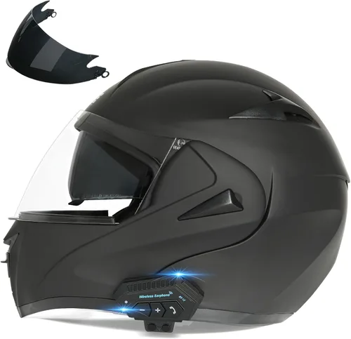 Miniatura 6 de Casco modular Bluetooth para motocicleta, aprobado por DOT, doble visera completa, abatible, Bluetooth, casco de motocicleta integrado para adultos