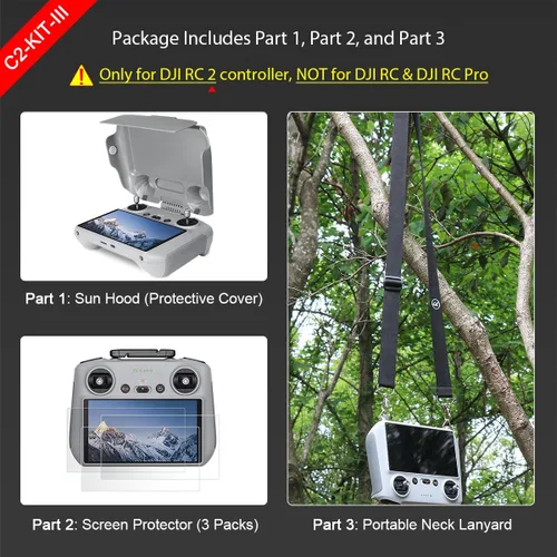 Miniatura 2 de Arzroic Kit de Capucha Protectora Solar RC 2 con Protector de Pantalla y Cordón de Cuello para DJI Mini 5 Pro/Mini 4 Pro/Mavic 4 Pro/Flip/Air 3S/Air
