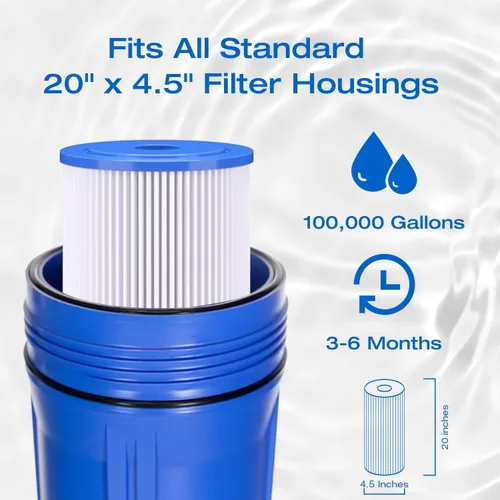 Miniatura 5 de H&G Lifestyles Filtro de agua de sedimento plisado micro de 20 x 4.5 pulgadas para toda la casa para agua de pozo, compatible con ECP20-20BB