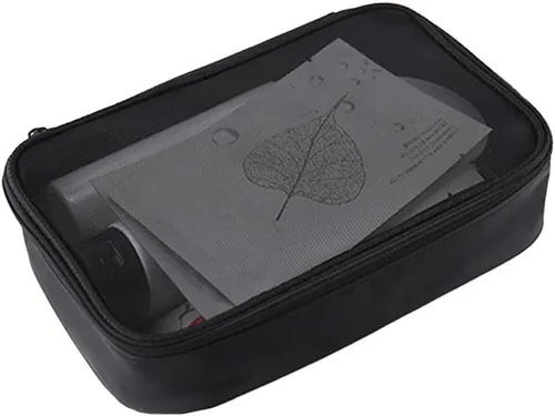 Miniatura 8 de Bolsa de maquillaje de malla, bolsa de aseo de malla negra, bolsa de maquillaje de viaje con cremallera (mediana)