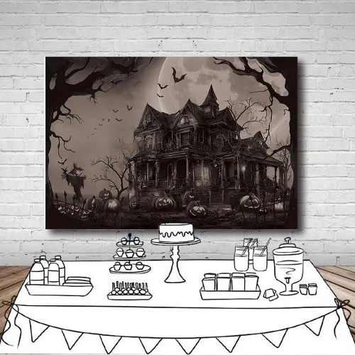 Miniatura 4 de MEHOFOND Telón de fondo aterrador de Halloween de 7 x 5 pies, murciélago de luna aterradora, calabaza aterradora, noche de Halloween, luna llena