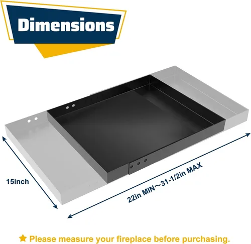 Miniatura 2 de Bandeja rectangular para chimenea, cenicero expandible para recoger cenizas, acero galvanizado con recubrimiento en polvo, soporte ajustable