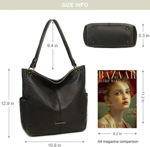 Miniatura 6 de Montana West Stone Washed Leather Hobo Purses for Women Soft Top Handle Shoulder Bag with Wallet 2PCS Set