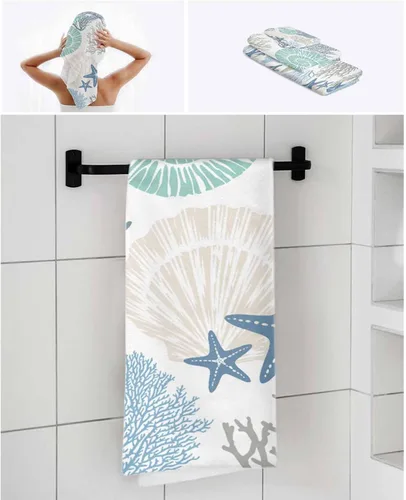 Miniatura 7 de Seven Roses Juego de toallas de baño costeras, toallas de baño suaves y absorbentes, toallas de baño náuticas con estrellas de mar para baño Kicthen
