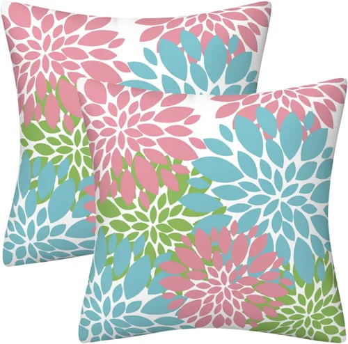 Miniatura 10 de Juego de 2 fundas de almohada decorativas de dalia azul marino, rojo, gris, dalia floral, para interiores y exteriores, funda de almohada