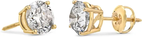 Miniatura 2 de Aretes de oro blanco de 14k de la colección de Tienda con certificación AGS con poste de rosca y tuerca color J-K claridad I1-I2