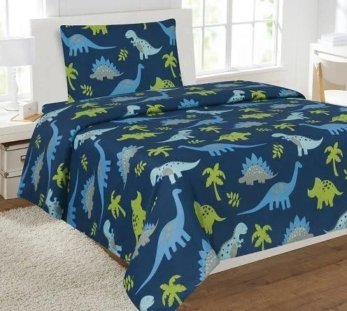 Fancy Collection Dinosaurs - Juego de sábanas para niños, adolescentes y niñas, color azul, azul claro, gris y verde (tamaño individual)
