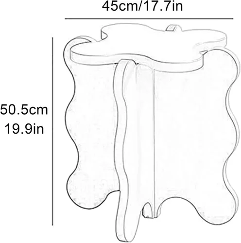 Miniatura 3 de HM&DX Mini mesa de centro de pétalos, mesa auxiliar de madera maciza con ondas de dibujos animados con patas en forma de X, mesas auxiliares de Azul
