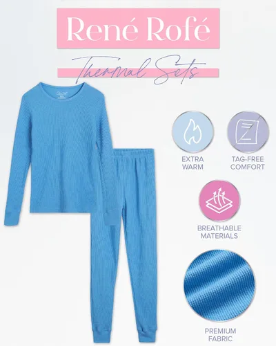 Miniatura 8 de Rene Rofe Girls' Thermal Underwear Set - 2 Piece Waffle Knit Top and Long Johns (2T-16)