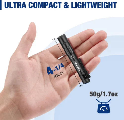 Miniatura 2 de WORKPRO Luz recargable para bolígrafo, mini linterna, paquete de 2 linternas EDC ultracompactas, linterna de bolsillo con clip, función de memoria