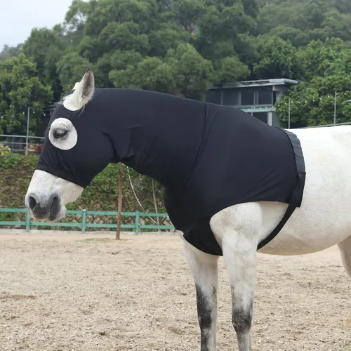 Miniatura 5 de Leberna Capucha elástica para caballo con cremallera y cubierta completa para el cuello (negro, S)