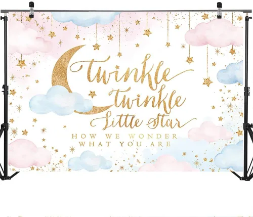 Miniatura 4 de Mocsicka Twinkle Twinkle Little Star Telón de Fondo 7x5ft Revelación de Género Niño o Niña Decoraciones de Fondo para Fiesta Rosa y Azul Nube Luna