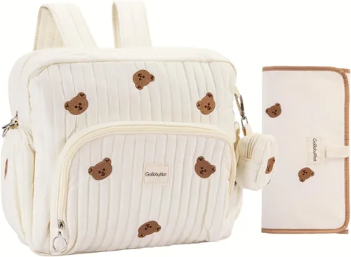Miniatura 9 de GOBABYMART Mochila para pañales con cambiador - Bolso de viaje para bebé, bolsillos aislados para botellas, correas para cochecito, Grande, Moderno