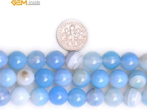 Miniatura 2 de GEM-Inside - Cuentas redondas de ágata de ónix azul claro natural de 0.394 pulgadas (0.394 in) con agujero grande para hacer joyas, suministros