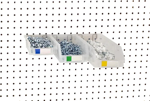 Miniatura 3 de Juego de 18 cubos para tablero de clavijas, transparentes, ganchos para cualquier tablero de clavijas, organiza accesorios, accesorios, banco