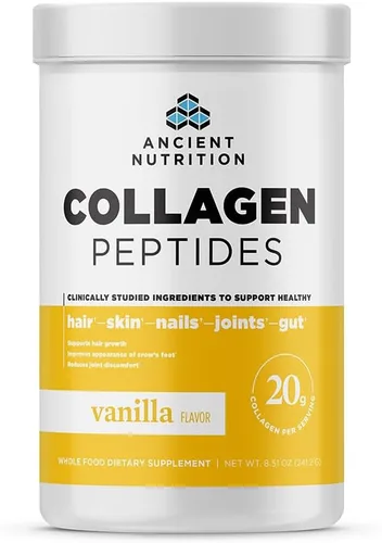 Ancient Nutrition - Péptidos de colágeno hidrolizado en polvo, sabor vainilla, ayuda a tener la piel, articulaciones, intestino saludables, apto