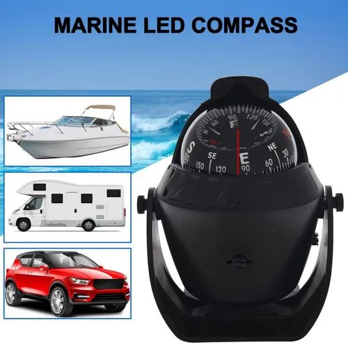 Miniatura 6 de Brújula marina navegación ligera LED compás automotriz electrónica pivotante para barco coche camión