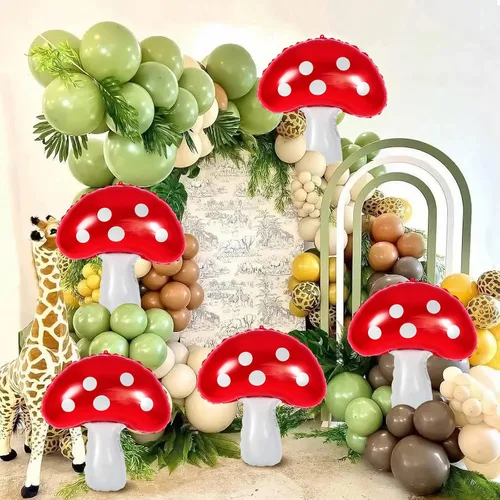 Miniatura 2 de 6 globos con forma de hongo, globos de Mylar de 31 pulgadas, bonitos globos de cumpleaños en forma de hongo para decoración de fiestas temáticas