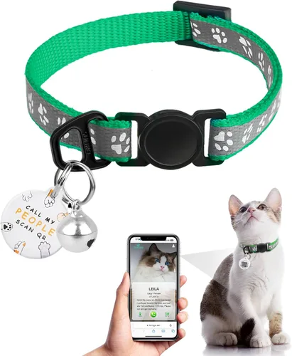 Miniatura 11 de Collar de Gato con Liberación de Seguridad con Etiqueta de Nombre de Código QR, Collares Reflectantes para Gatitos con Cascabel, Etiqueta