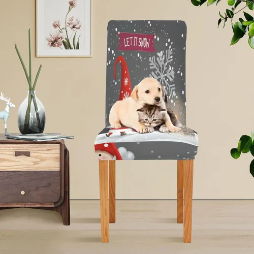 Miniatura 5 de Paquete de 4 fundas para sillas de comedor con diseño de gnomo de Navidad, impermeables, elásticas, extraíbles y lavables, para el hogar