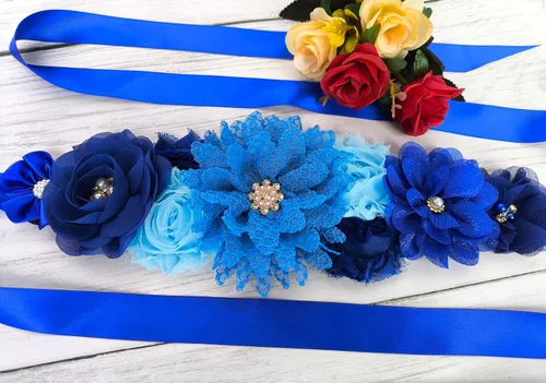 Miniatura 3 de Cinturón de maternidad con flores para baby shower para mamá embarazada con flores