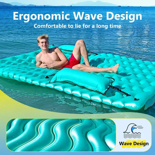 Miniatura 5 de Alfombra flotante inflable gigante mejorada 2025 - Flotador de piscina para adultos con hamaca para piscina, piscina, playa, lago para fiesta 2-Verde