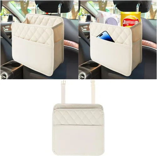 Miniatura 7 de Mandark Organizador de respaldo de asiento de automóvil, cuero PU, bolsillo de almacenamiento colgante para asiento trasero del vehículo, accesorios