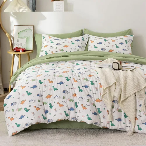 Miniatura 9 de Btargot Juego de edredón reversible de 5 piezas con diseño de gato de dibujos animados azules para niños, juego de ropa de cama con diseño de flores