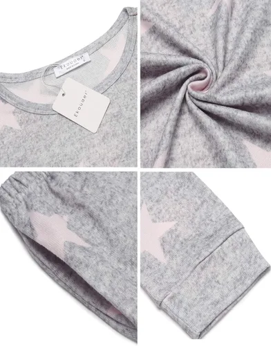 Miniatura 62 de Ekouaer Conjunto de pijama de manga larga para mujer, ropa de dormir suave con cuello redondo y bolsillos