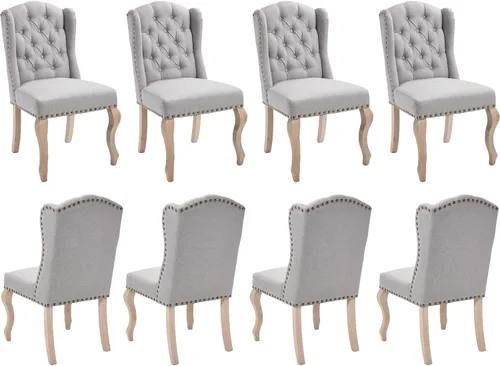 Miniatura 11 de chairus Juego de 4 sillas de comedor con diseño capitoné Parsons, tapizadas de estilo rústico francés con ribete de cabeza de clavo y patas