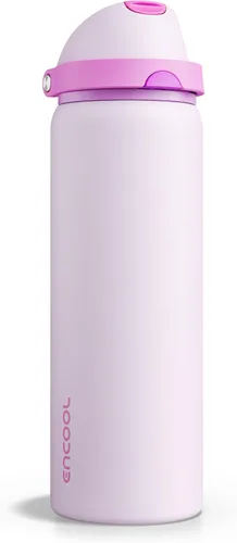 Miniatura 11 de ENCOOL Botella de agua aislada con popote, botella de agua de acero inoxidable con tapa de botón, a prueba de fugas y sin BPA, mantiene el frío Atún