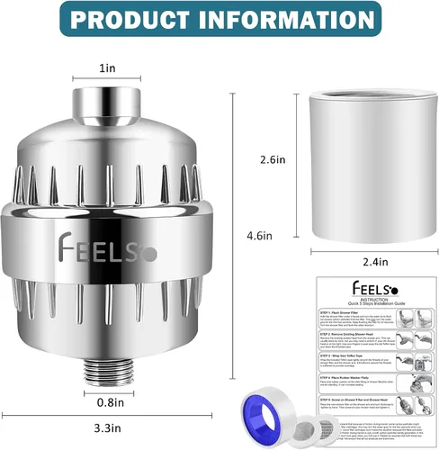 Miniatura 6 de FEELSO Filtro de ducha de 18 etapas, cabezal de ducha universal de alto rendimiento mejorado para agua dura, elimina cloro, fluoruro, metales