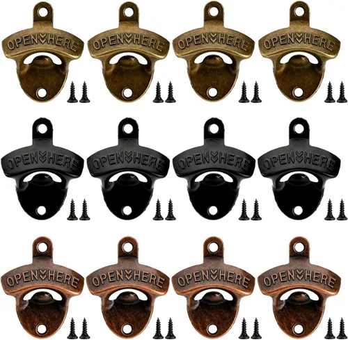 ZOOFOX Abrebotellas de metal vintage de 12 piezas montado en la pared para bar, KTV, hogar y exteriores