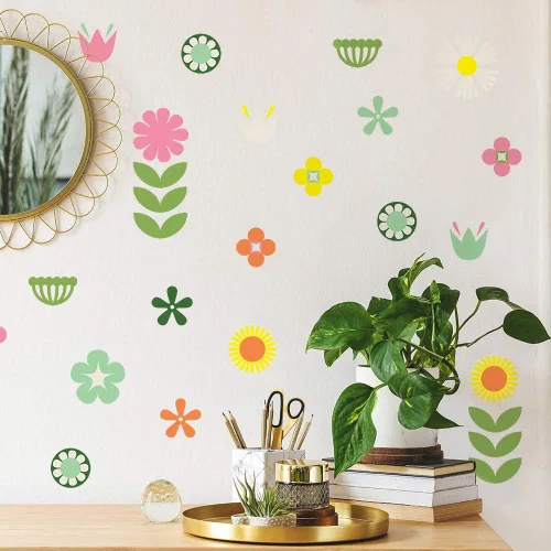 Miniatura 6 de Tempaper Calcomanías de pared retro florales autoadhesivas, multicolor Floral retro