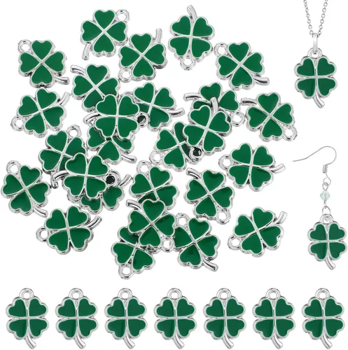 Valiclud Adornos de cuatro hojas, 25 dijes de esmalte verde para hacer joyas, perfectos para manualidades, collares, pulseras y ocasiones especiales