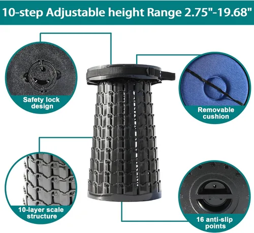 Miniatura 4 de ALEVMOOM Taburete plegable XXL 2025 de 19.7 pulgadas con cojín, capacidad de 1000 libras, taburetes portátiles para adultos, resistente, altura