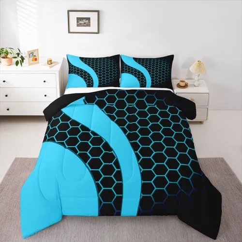 Miniatura 17 de Feelyou Juego de ropa de cama abstracta suave para niños y niñas, juego de edredón geométrico tamaño individual, edredón de rayas de microfibra