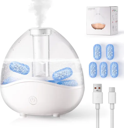 Humidificadores de niebla fría para dormitorio, humidificador de aire ultrasónico pequeño silencioso de 1.5 litros con 5 filtros, luz nocturna