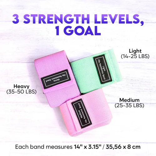 Miniatura 2 de Bandas anchas de resistencia de tela para entrenar 3 bandas antideslizantes de nivel de fuerza para mujeres y hombres Viene con una bolsa y Rosa