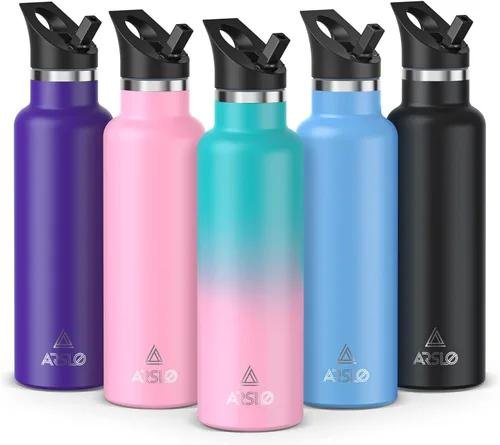 Miniatura 42 de Botellas de agua de doble pared de acero inoxidable, botella aislada al vacío con tapa con popote, botella de agua aislada mantiene el agua fría