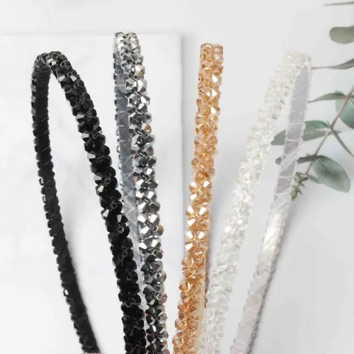Miniatura 6 de Cuizhiyu Paquete de 4 diademas de diamantes de imitación de cristal para mujeres y niñas, de doble fila, con cuentas brillantes, aros