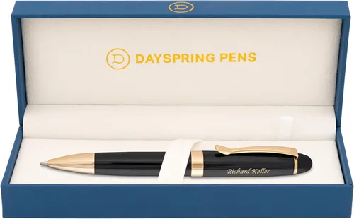 Dayspring Pens Alexandria - Bolígrafo negro con borde dorado, barril grande, grabado dorado en la tapa, compatible con repuesto Parker G2, regalo